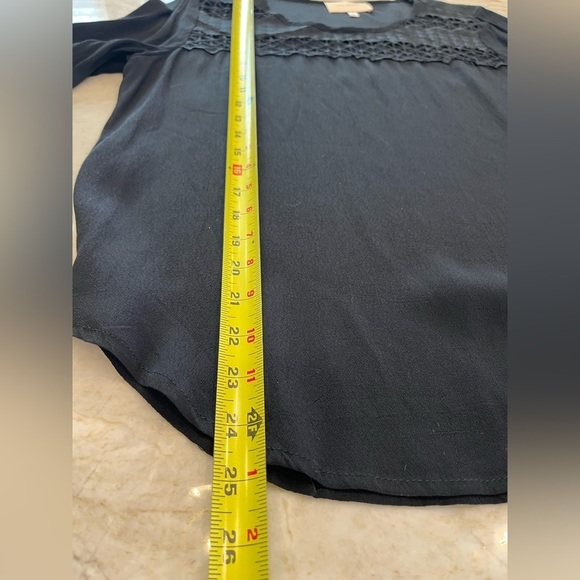 Skies are Blue | Lace Yoke Long‎ Sleeve Blouse | Black | Petite Medium (MP) - Picture 6 of 11